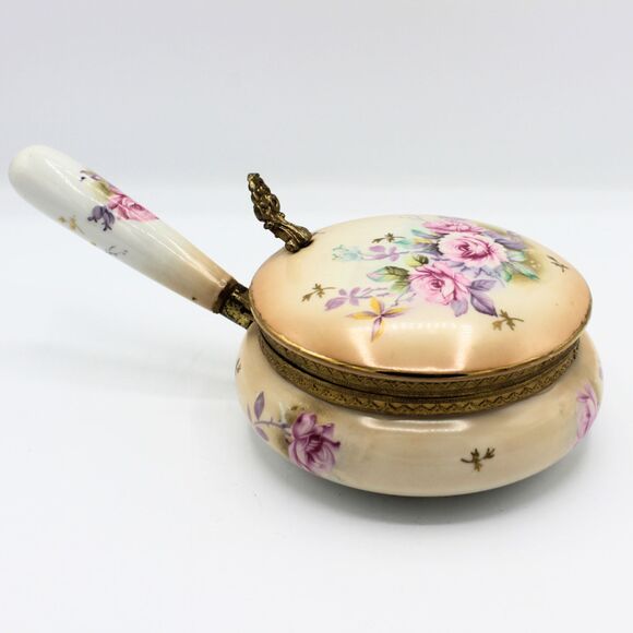 Vintage Lefton Japan Crumb Cather Hinged Lid Brass Accents Floral Rose Design - Picture 5 of 7